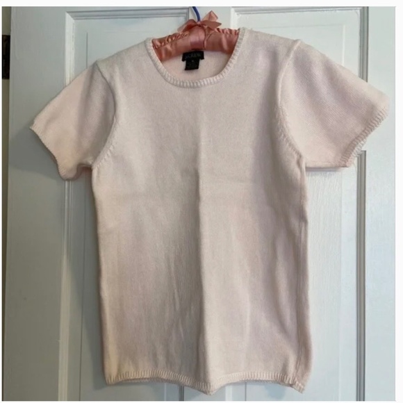 Vintage J Crew Pale Pink Cotton Crew Neck Sweater; Short Sleeves; Perfect; Med - Picture 6 of 11